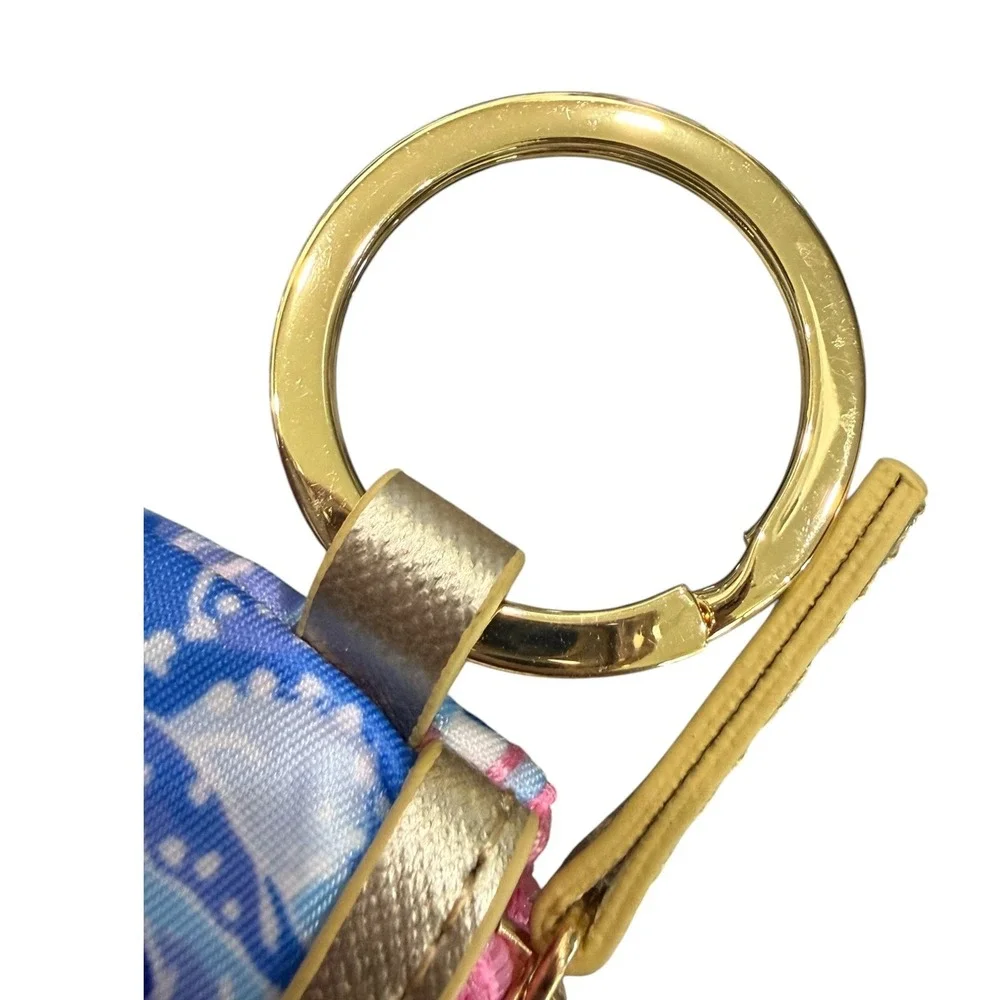 Lilly Pulitzer Keychain ID Wallet Coin Purse Card Holder Pink Blue Floral Gold